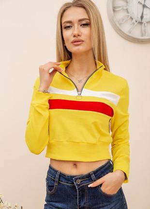 Вкорочений жіночий світшот, олімпійка на блискавці, колір жовтий, 119r494