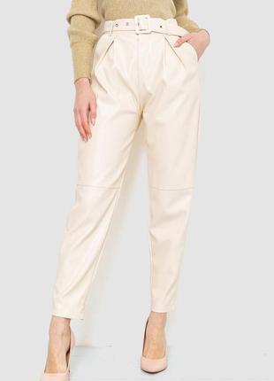 Стильні брюки з еко-шкіри з поясом висока талія штани в стилі олд мані