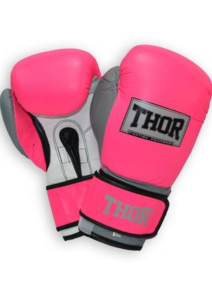 Боксерські рукавички thor typhoon (leather) pink-grey-wht