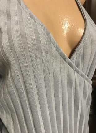 Шикарный базовый серый боди с голыми плечами рубчик4 фото