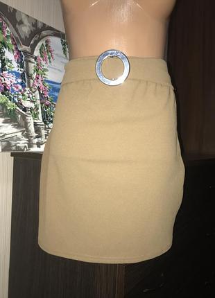 Горчичная юбка с поясом1 фото