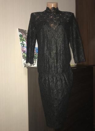 Шикарное кружевное платье чёрное миди1 фото