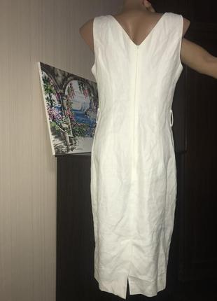 Базовое белое платье миди лён3 фото