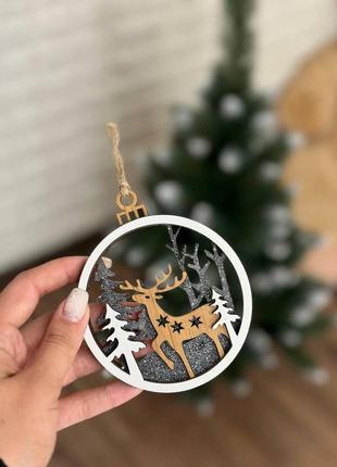 Новорічна дерев'яна 3д іграшка  з фанери на ялинку дизайн №8