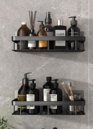 Металева полиця для ванної самоклейки bathroom shelf до 10 кг чорна мат salemarket6 фото