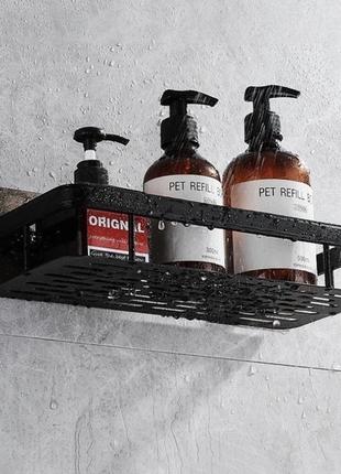 Металева полиця для ванної самоклейки bathroom shelf до 10 кг чорна мат salemarket7 фото