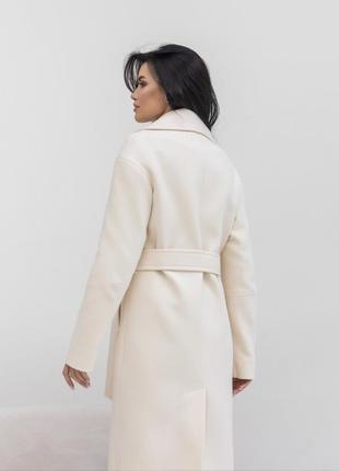 Жіноче демісезонне світле довге однобортне пальто з вовняної тканини7 фото