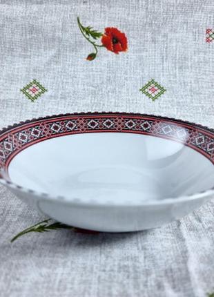 Набір керамічних тарілок салатників 12шт 15см 'вишиванка червона та чорна