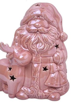 Фігурка декоративна з підсвічуванням lefard дід мороз з оленем 919-262 16 см рожева