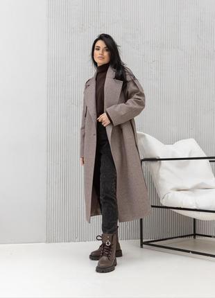 Демисезонное длинное качественное женское пальто с патами, шлицей, пелериной6 фото