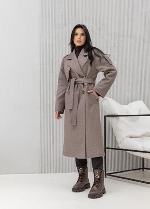 Демисезонное длинное качественное женское пальто с патами, шлицей, пелериной2 фото