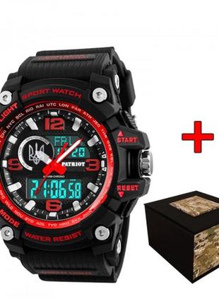 Годинник наручний patriot 012bkrduasi тризуб срібло чорні з червоним + коробка