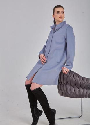 Пальто синее женское прямое демисезонное, размер 407 фото