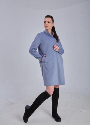 Пальто синее женское прямое демисезонное, размер 405 фото