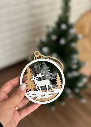 Новорічна дерев'яна 3д іграшка  з фанери на ялинку дизайн №6