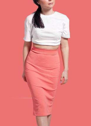 Коралловая юбка-карандаш