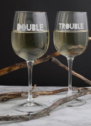 Бокалы для вина парные "double trouble", англійська, крафтова коробка