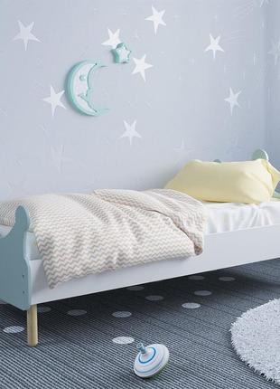 Дитяче ліжко (корона) колір блакитний (ніжки дерев'яні) md-1210