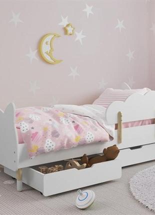 Дитяче ліжко (котик) колір білий з бортиком (хмаринка) та ящиками