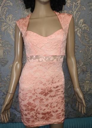 River island  кружевное платье персиковое р. 10 /36