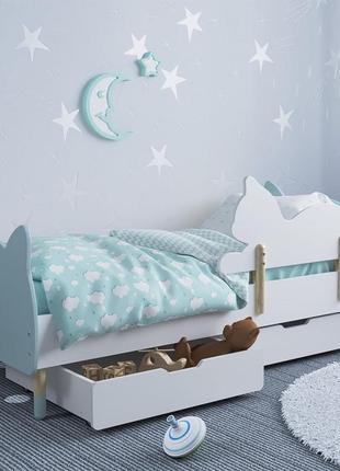Дитяче ліжко (котик) колір блакитний з бортиком (котик) і ящиками
