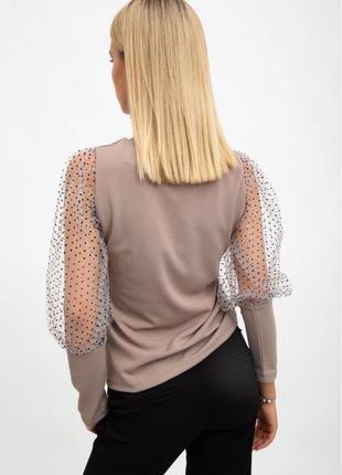 Новая неординарная актуальная блузка с объемными прозрачными рукавами в горошек4 фото