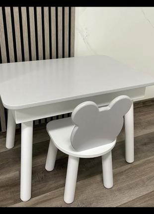 Детский прямоугольный стол с пеналом и стульчик (teddy)