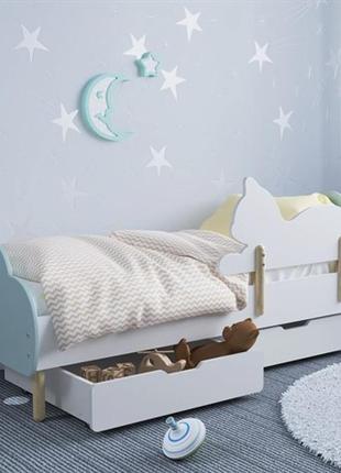 Дитяче ліжко (хмаринка) колір блакитний з бортиком (котик) та ящиками