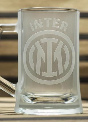 Пивний келих 670 мл з гравіюванням логотипу інтер inter football club, подарунок для друга