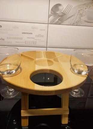 Деревянная посуда винный столик дополнит удобством застолья 35 см.3 фото