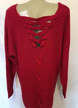 Женский красный джемпер світер пуловер /  жіночий червоний великий світер9 фото