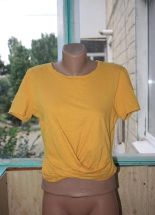Стильная укороченная котоновая жёлтая футболка zara