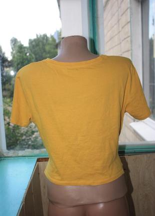 Стильная укороченная котоновая жёлтая футболка zara4 фото