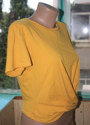 Стильная укороченная котоновая жёлтая футболка zara3 фото