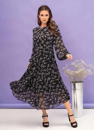 Женское шифоновое платье приталенного кроя миди с мелким цветочным принтом размеры s,m,l,xl3 фото