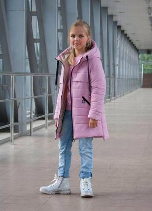 Детская демисезонная куртка на девочку, модная удлиненная весенняя деми курточка весна осень для детей - пудра3 фото