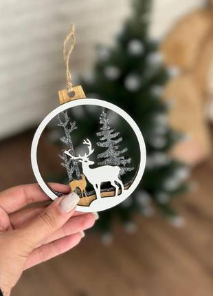 Новорічна дерев'яна 3д іграшка  з фанери на ялинку дизайн №3