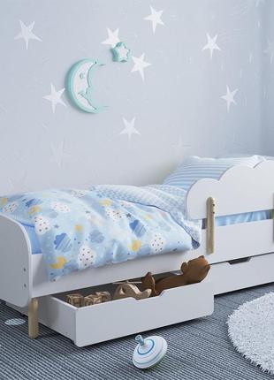 Дитяче ліжко (класика) колір білий з бортиком (хмаринка) та ящиками