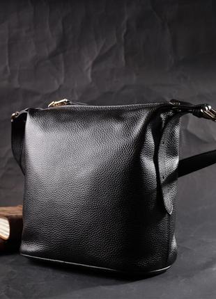 Вместительная женская сумка с одной длинной ручкой из натуральной кожи vintage 22305 черная6 фото