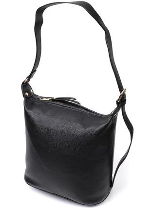 Вместительная женская сумка с одной длинной ручкой из натуральной кожи vintage 22305 черная2 фото