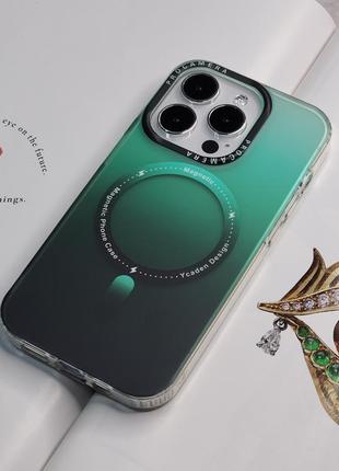 Чохол градієнт для iphone 13 pro. матовий зелений колір з magsafe
