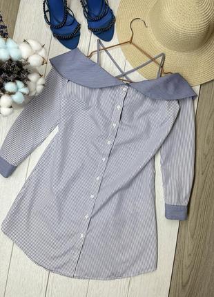 Нова бавовняна блуза xs xxs блуза в смужку сорочка з відкритими плечима