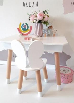 Дитячий прямокутний стіл з пеналом і стільчик (метелик)