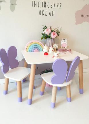 Дитячий прямокутний стіл та 2 стільчики (метелик)1 фото