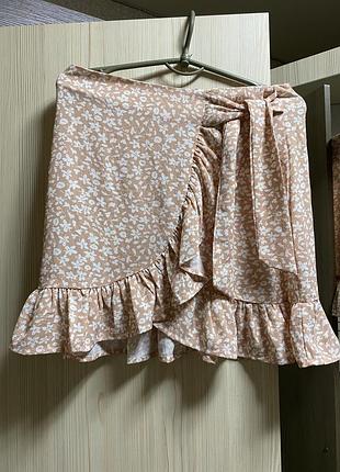 Юбка спідниця міні на запах з завязками shein