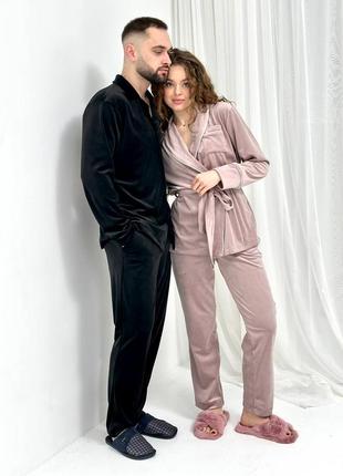 Do2829 велюровый комплект укороченный халат брюки женская пижама