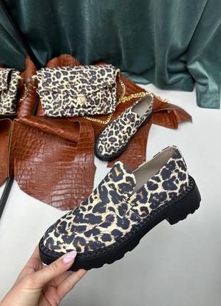 Женские леопардовые лоферы из натуральной кожи новая коллекция 20243 фото