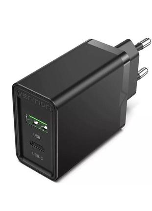 Зарядний пристрій vention two-port usb(a+c) wall charger (18w/20w) eu-plug black (fbbb0-eu)