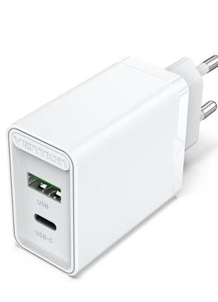 Зарядний пристрій vention two-port usb(a+c) wall charger (18w/20w) eu-plug white (fbbw0-eu)