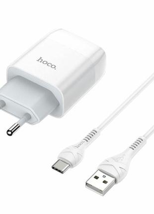 Мережевий зарядний пристрій hoco c72a glorious single port charger set(type-c) white1 фото
